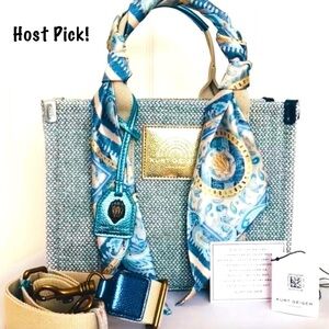 KURT GEIGER ~ Elegant Blue and Cream Women's Bag w/Crossbody Strap 10.5 x 8.5